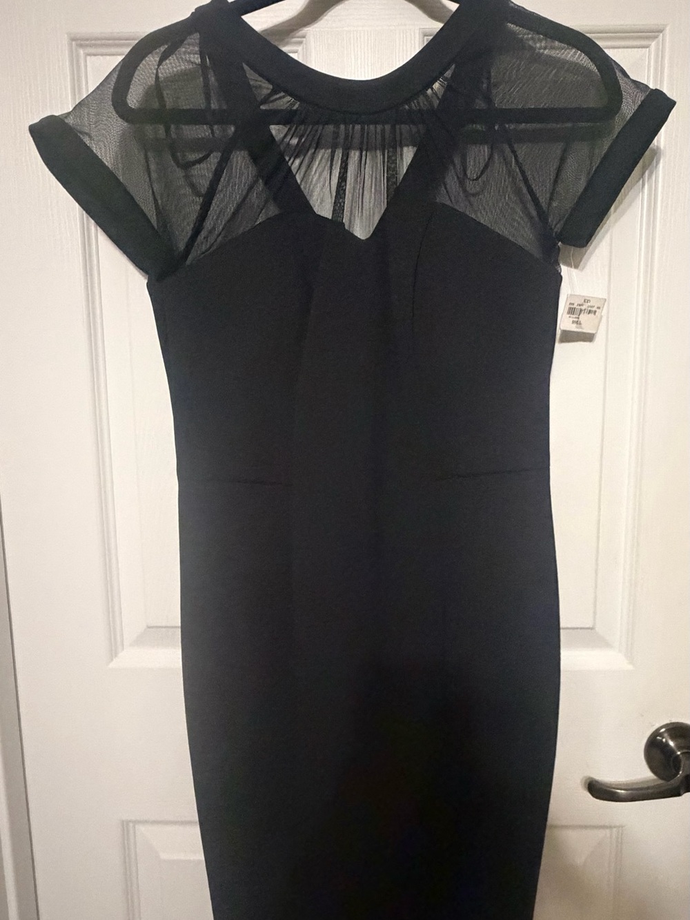 Robbie Bee Black Mesh Yoke Cap-Sleeve Midi Dress